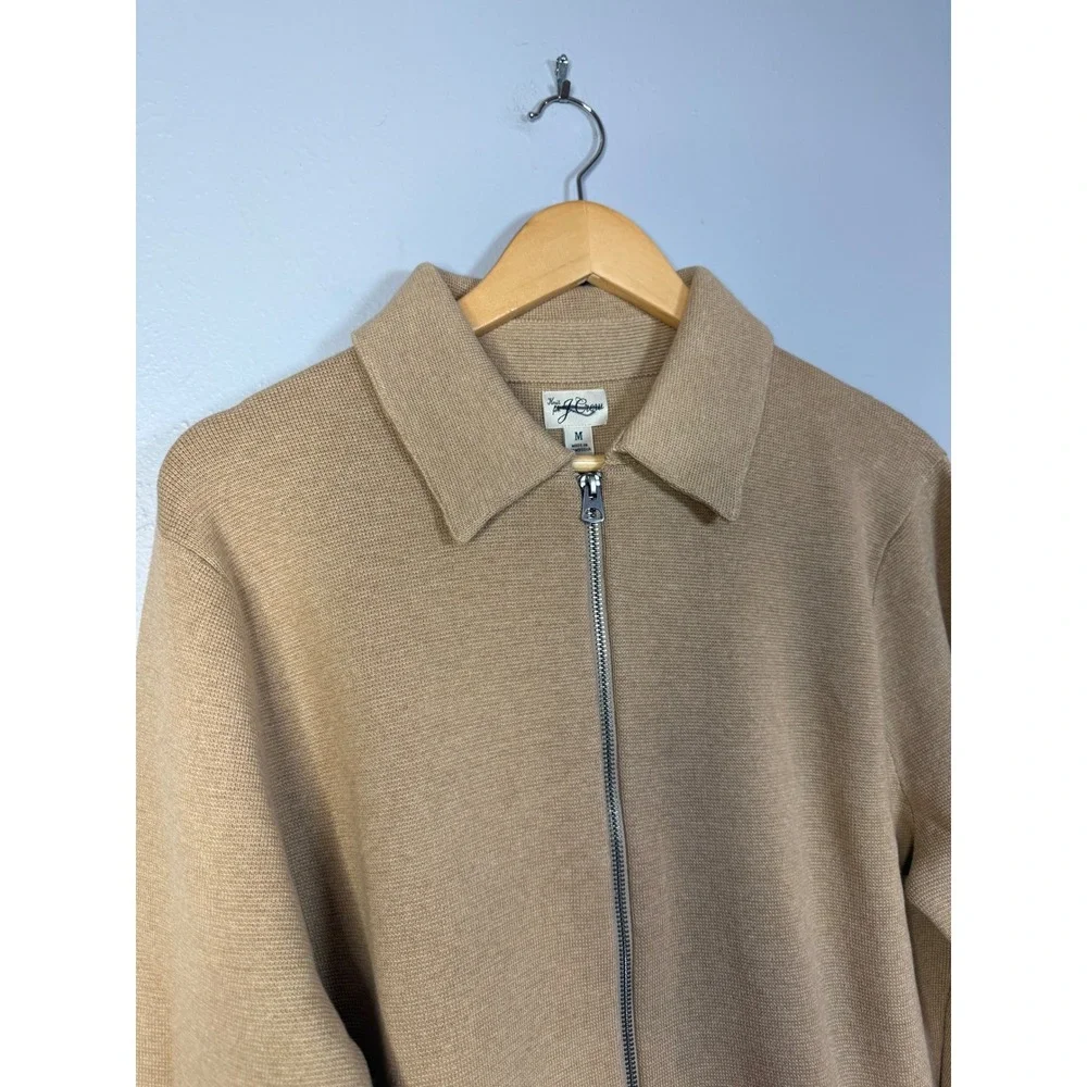 J.Crew Cotton‎ milano-stitch coach's sweater-jacket Mens Medium Heather Saddle
